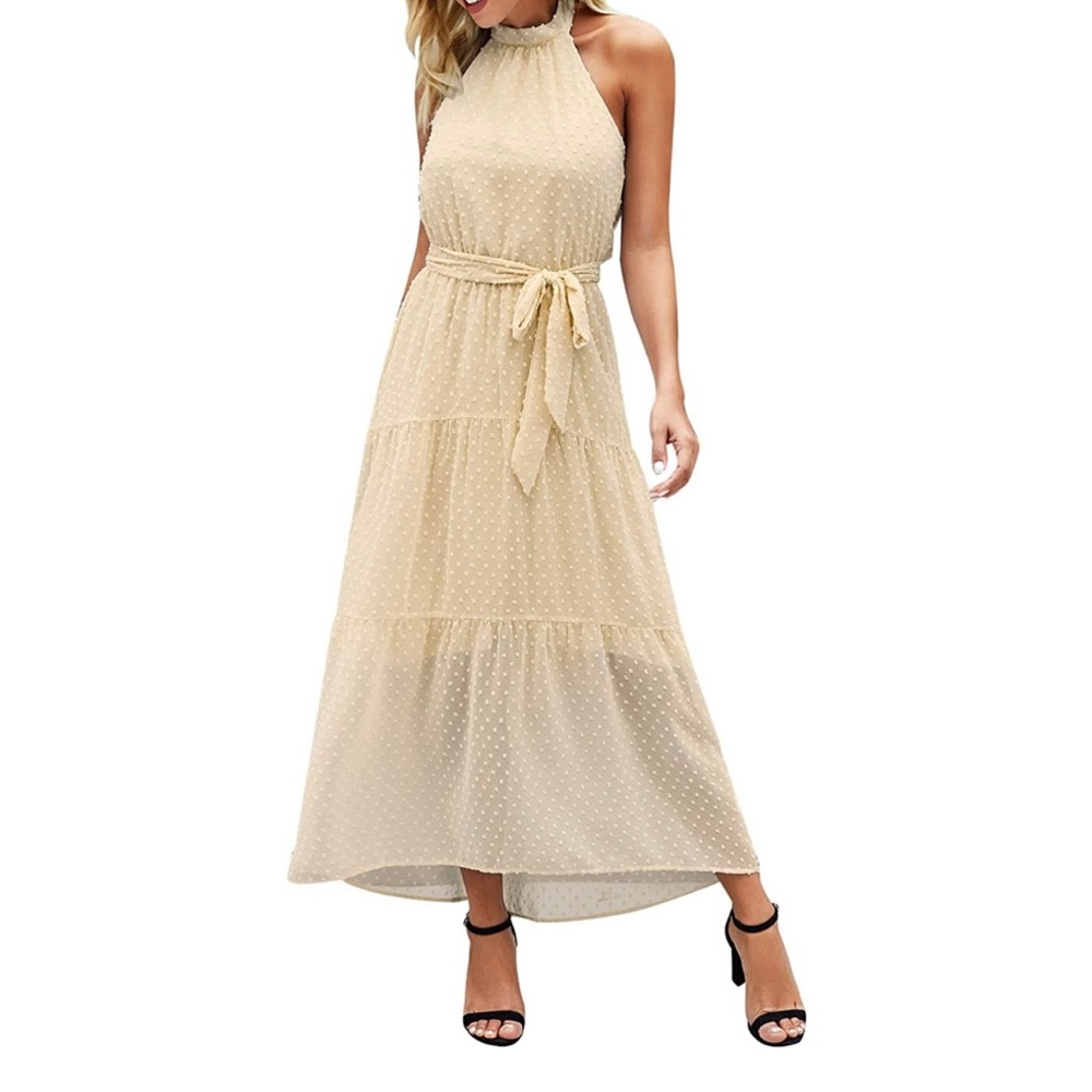 Prettygarden Women's Casual Halter Neck Sleeveless Floral Long Maxi Dress S